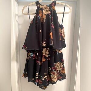 Navy blue with colorful flower romper